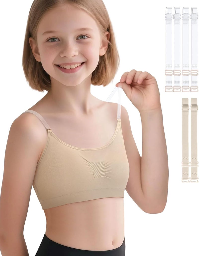 iMucci Training Bras for Girls Seamless Bra Girls Nude Bra with 2 Pairs Adjustable Clear Bra Straps Silicone Pads - Image 1